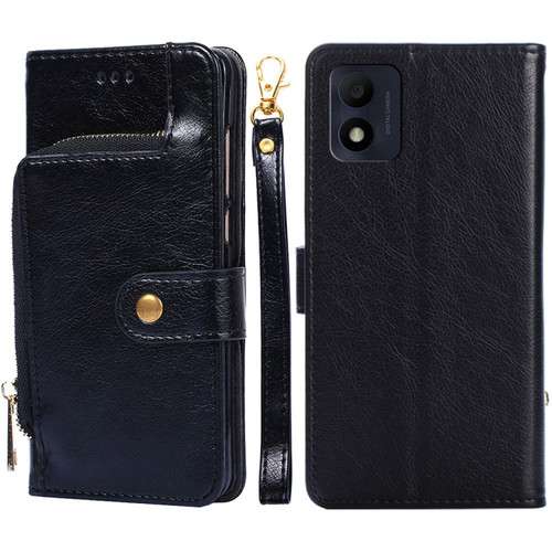 alcatel 1B 2022 Zipper Bag Leather Phone Case - Black