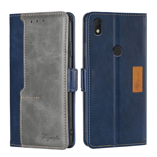 Alcatel Axel/Lumos Contrast Color Side Buckle Leather Phone Case - Blue + Grey