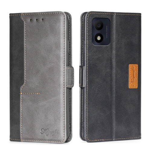 Alcatel 1B 2022 Contrast Color Side Buckle Leather Phone Case - Black + Grey