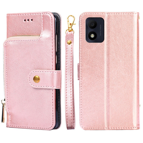 alcatel 1B 2022 Zipper Bag Leather Phone Case - Rose Gold