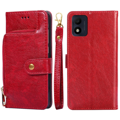 alcatel 1B 2022 Zipper Bag Leather Phone Case - Red