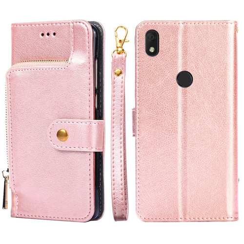 alcatel Axel/Lumos Zipper Bag Leather Phone Case - Rose Gold