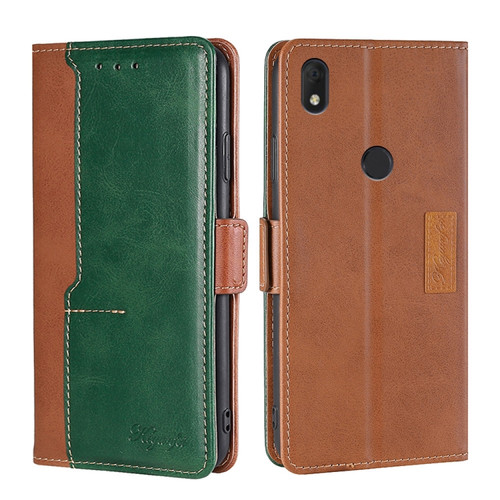 Alcatel Axel/Lumos Contrast Color Side Buckle Leather Phone Case - Light Brown + Green