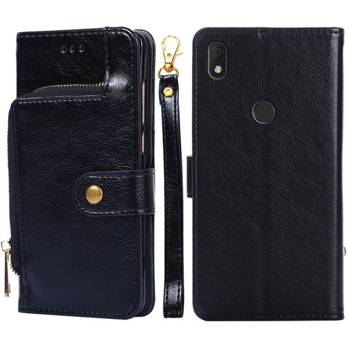 alcatel Axel/Lumos Zipper Bag Leather Phone Case - Black