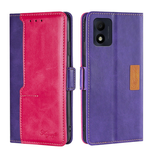 Alcatel 1B 2022 Contrast Color Side Buckle Leather Phone Case - Purple + Rose Red