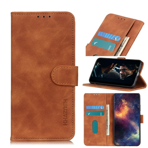 Alcatel 1SE 2020 KHAZNEH Retro Texture PU + TPU Horizontal Flip Leather Case with Holder & Card Slots & Wallet - Brown
