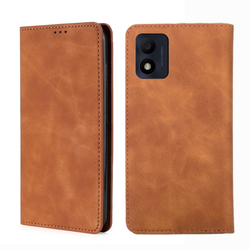 Alcatel 1B 2022 Skin Feel Magnetic Horizontal Flip Leather Phone Case - Light Brown