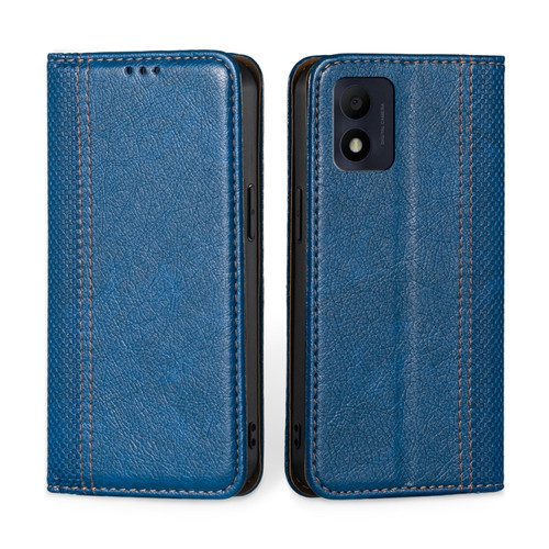 Alcatel 1B 2022 Grid Texture Magnetic Flip Leather Phone Case - Blue