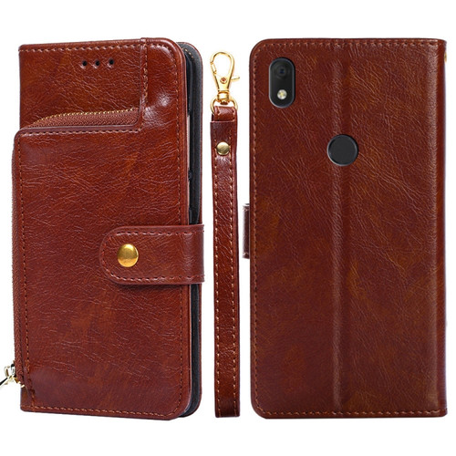 alcatel Axel/Lumos Zipper Bag Leather Phone Case - Brown