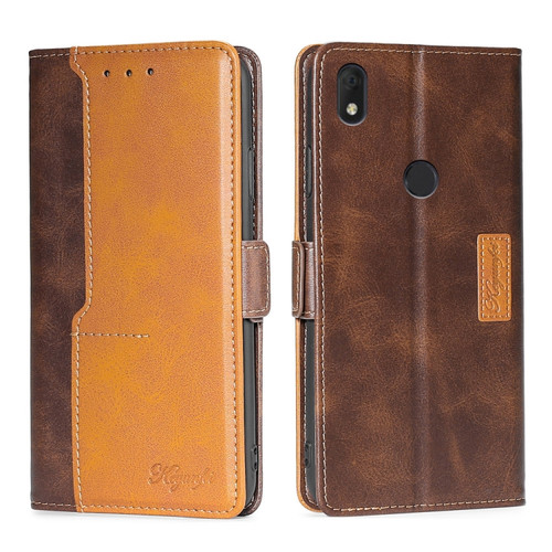 Alcatel Axel/Lumos Contrast Color Side Buckle Leather Phone Case - Dark Brown + Gold