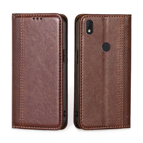 Alcatel Axel / Lumos Grid Texture Magnetic Flip Leather Phone Case - Brown