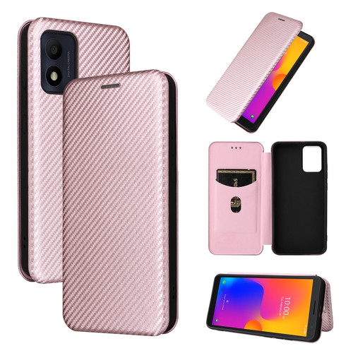 Alcatel 1B 2022 Carbon Fiber Texture Flip Leather Phone Case - Pink
