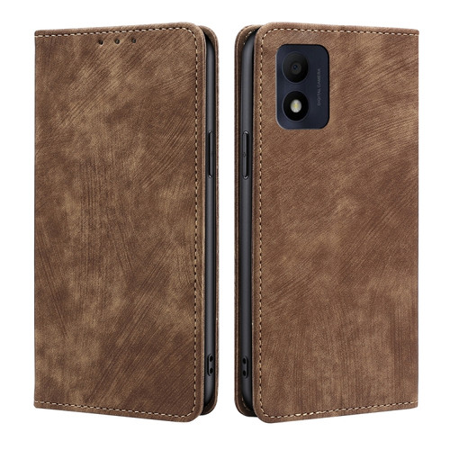 Alcatel 1B 2022 RFID Anti-theft Brush Magnetic Leather Phone Case - Brown