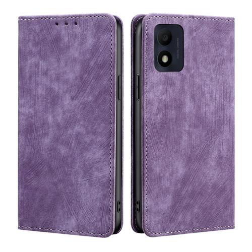 Alcatel 1B 2022 RFID Anti-theft Brush Magnetic Leather Phone Case - Purple