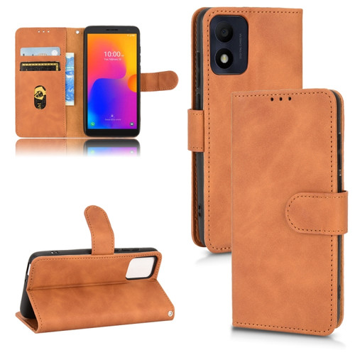 Alcatel 1B 2022 Skin Feel Magnetic Flip Leather Phone Case - Brown