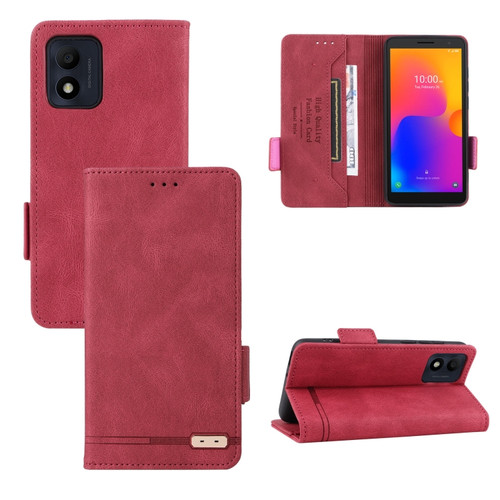 Alcatel 1B 2022 Magnetic Clasp Leather Phone Case - Red