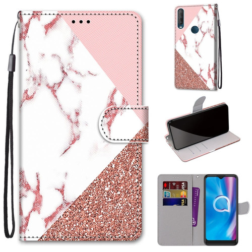 Alcatel 1S - 2020 / 3L - 2020 Coloured Drawing Cross Texture Horizontal Flip PU Leather Case with Holder & Card Slots & Wallet & Lanyard - Powder Stone Texture