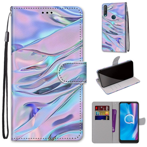 Alcatel 1S - 2020 / 3L - 2020 Coloured Drawing Cross Texture Horizontal Flip PU Leather Case with Holder & Card Slots & Wallet & Lanyard - Fluorescent Water Texture