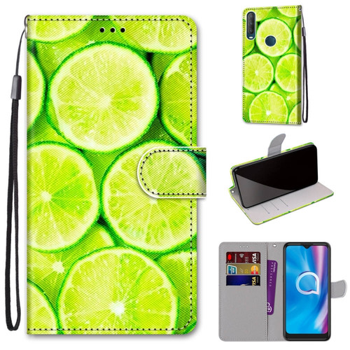 Alcatel 1S - 2020 / 3L - 2020 Coloured Drawing Cross Texture Horizontal Flip PU Leather Case with Holder & Card Slots & Wallet & Lanyard - Green Lemon