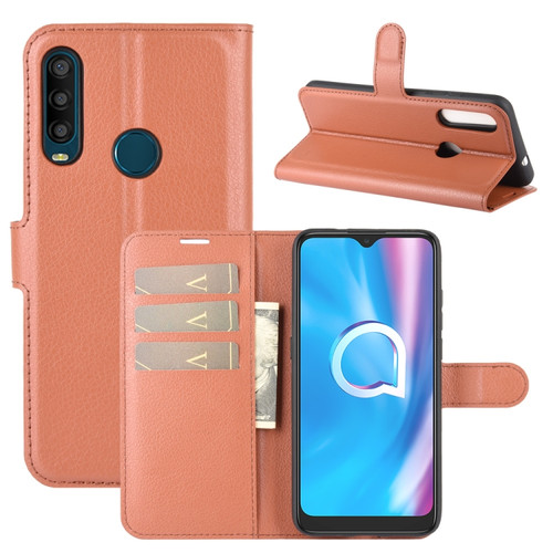 Alcatel 1SE 2020 Litchi Texture Horizontal Flip Protective Case with Holder & Card Slots & Wallet - Brown