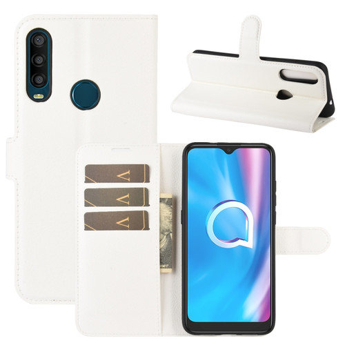 Alcatel 1SE 2020 Litchi Texture Horizontal Flip Protective Case with Holder & Card Slots & Wallet - White
