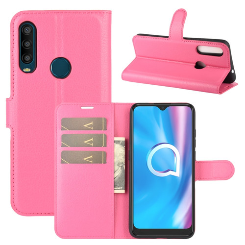 Alcatel 1SE 2020 Litchi Texture Horizontal Flip Protective Case with Holder & Card Slots & Wallet - Rose red