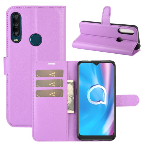 Alcatel 1SE 2020 Litchi Texture Horizontal Flip Protective Case with Holder & Card Slots & Wallet - Purple