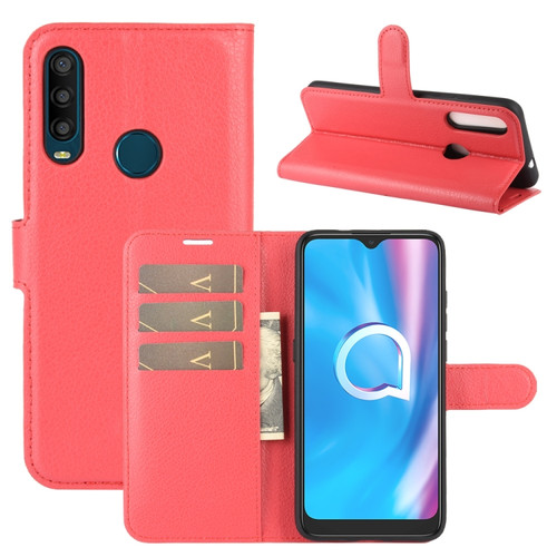 Alcatel 1SE 2020 Litchi Texture Horizontal Flip Protective Case with Holder & Card Slots & Wallet - Red