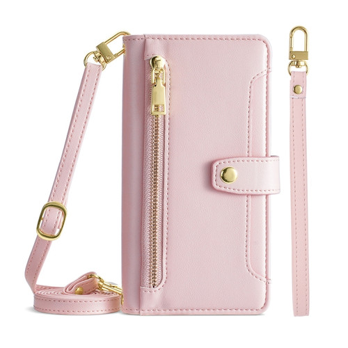 Alcatel 1B 2022 Sheep Texture Cross-body Zipper Wallet Leather Phone Case - Pink