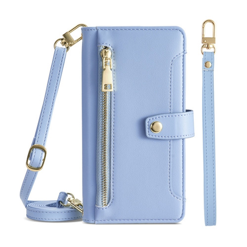 Alcatel 1B 2022 Sheep Texture Cross-body Zipper Wallet Leather Phone Case - Blue