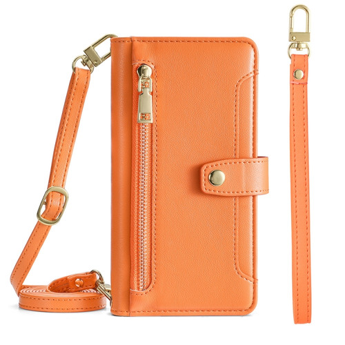 Alcatel 1B 2022 Sheep Texture Cross-body Zipper Wallet Leather Phone Case - Orange