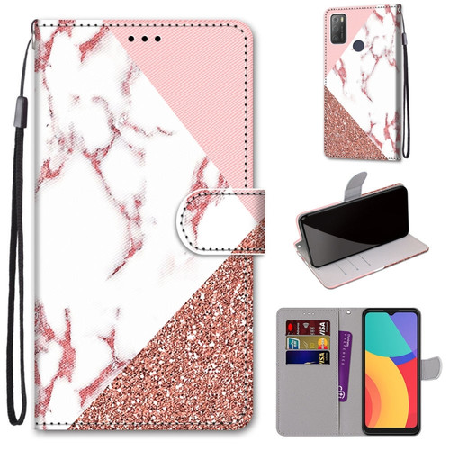 Alcatel 3L 2021 Coloured Drawing Cross Texture Horizontal Flip PU Leather Case with Holder & Card Slots & Wallet & Lanyard - Pink Stone Texture