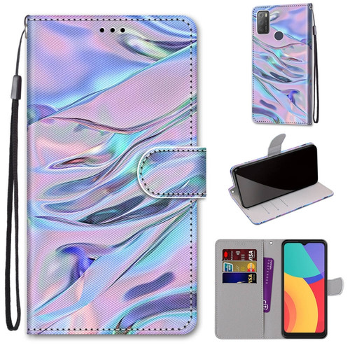 Alcatel 3L 2021 Coloured Drawing Cross Texture Horizontal Flip PU Leather Case with Holder & Card Slots & Wallet & Lanyard - Fluorescent Water Texture