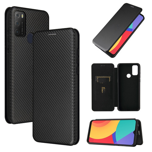 alcatel 1S - 2021 Carbon Fiber Texture Horizontal Flip TPU + PC + PU Leather Case with Card Slot - Black