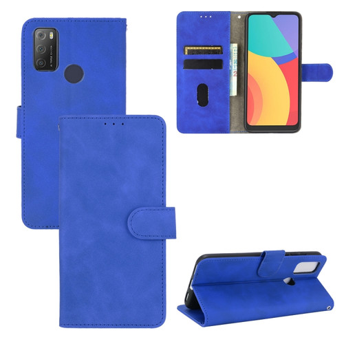 alcatel 1S - 2021 Solid Color Skin Feel Magnetic Buckle Horizontal Flip Calf Texture PU Leather Case with Holder & Card Slots & Wallet - Blue