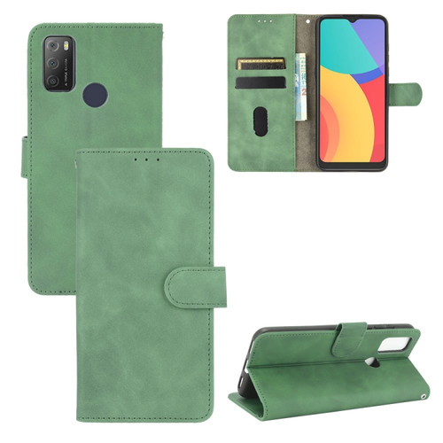 alcatel 1S - 2021 Solid Color Skin Feel Magnetic Buckle Horizontal Flip Calf Texture PU Leather Case with Holder & Card Slots & Wallet - Green