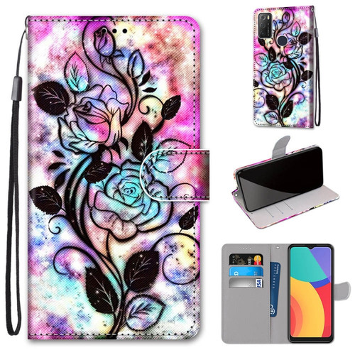 Alcatel 1S 2021 / 3L 2021 Coloured Drawing Cross Texture Horizontal Flip PU Leather Case with Holder & Card Slots & Wallet & Lanyard - Color Bottom Hollow Flower
