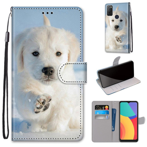 Alcatel 1S 2021 / 3L 2021 Coloured Drawing Cross Texture Horizontal Flip PU Leather Case with Holder & Card Slots & Wallet & Lanyard - Snow Puppy