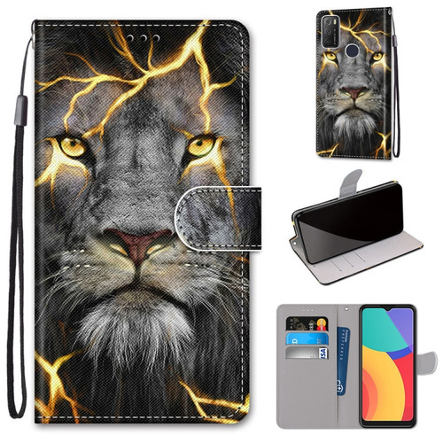 Alcatel 1S 2021 / 3L 2021 Coloured Drawing Cross Texture Horizontal Flip PU Leather Case with Holder & Card Slots & Wallet & Lanyard - Fission Lion