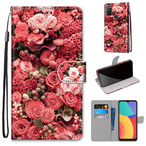 Alcatel 1S 2021 / 3L 2021 Coloured Drawing Cross Texture Horizontal Flip PU Leather Case with Holder & Card Slots & Wallet & Lanyard - Pink Rose Garden