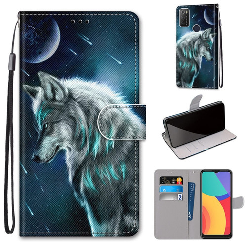 Alcatel 1S 2021 / 3L 2021 Coloured Drawing Cross Texture Horizontal Flip PU Leather Case with Holder & Card Slots & Wallet & Lanyard - Pensive Wolf