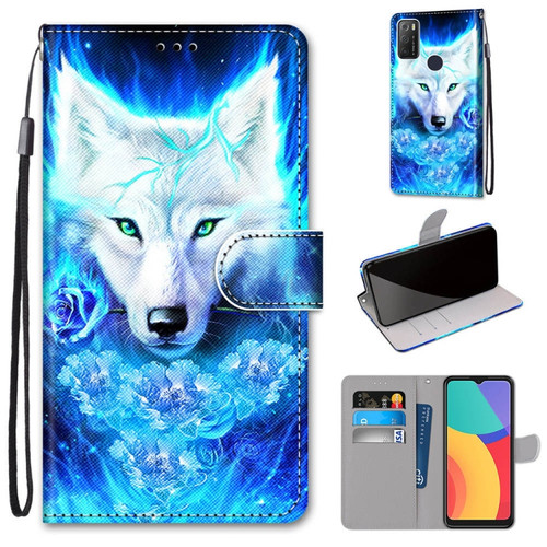 Alcatel 1S 2021 / 3L 2021 Coloured Drawing Cross Texture Horizontal Flip PU Leather Case with Holder & Card Slots & Wallet & Lanyard - Dick Rose Wolf