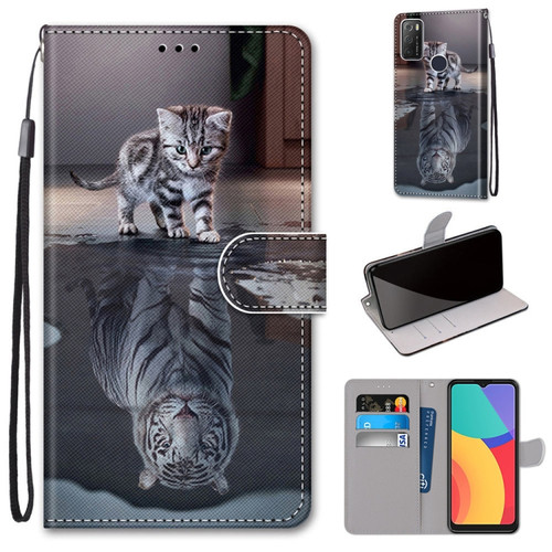 Alcatel 1S 2021 / 3L 2021 Coloured Drawing Cross Texture Horizontal Flip PU Leather Case with Holder & Card Slots & Wallet & Lanyard - Cat Becomes Tiger