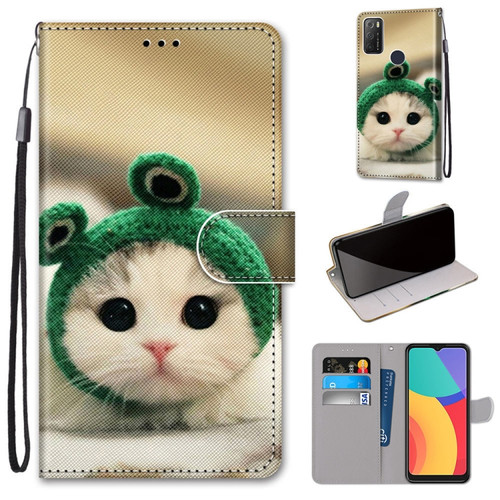 Alcatel 1S 2021 / 3L 2021 Coloured Drawing Cross Texture Horizontal Flip PU Leather Case with Holder & Card Slots & Wallet & Lanyard - Frog Kitten