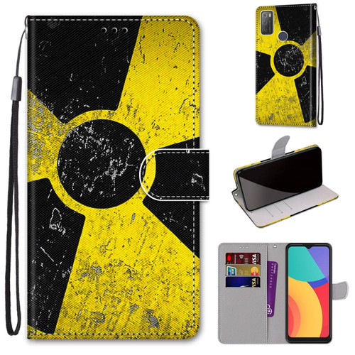 Alcatel 3L 2021 Coloured Drawing Cross Texture Horizontal Flip PU Leather Case with Holder & Card Slots & Wallet & Lanyard - Yellow Black Logo