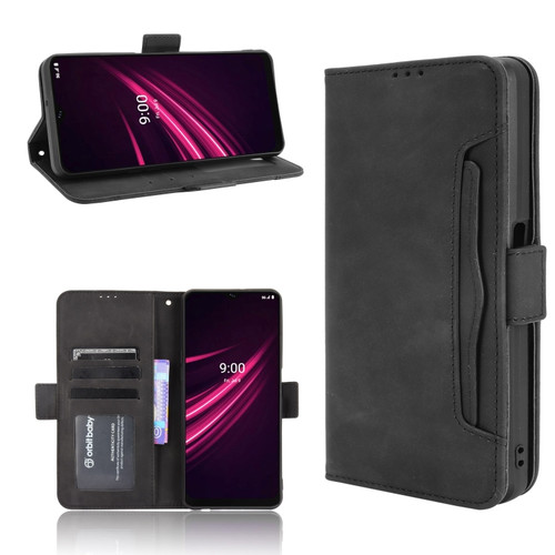 T-Mobile REVVL V+ 5G Skin Feel Calf Pattern Horizontal Flip Leather Case with Holder & Card Slots & Photo Frame - Black