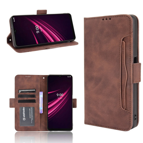T-Mobile REVVL V+ 5G Skin Feel Calf Pattern Horizontal Flip Leather Case with Holder & Card Slots & Photo Frame - Brown