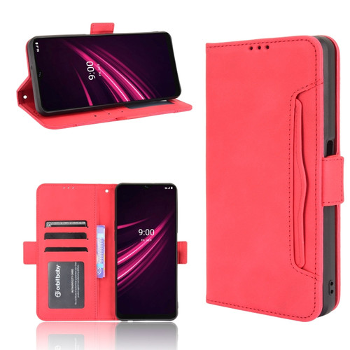 T-Mobile REVVL V+ 5G Skin Feel Calf Pattern Horizontal Flip Leather Case with Holder & Card Slots & Photo Frame - Red