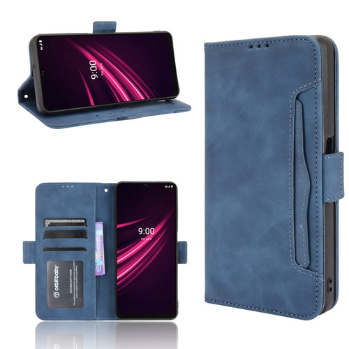 T-Mobile REVVL V+ 5G Skin Feel Calf Pattern Horizontal Flip Leather Case with Holder & Card Slots & Photo Frame - Blue