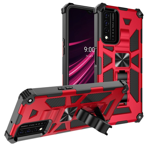 T-Mobile REVVL V+ 5G Shockproof TPU + PC Magnetic Protective Case with Holder - Red